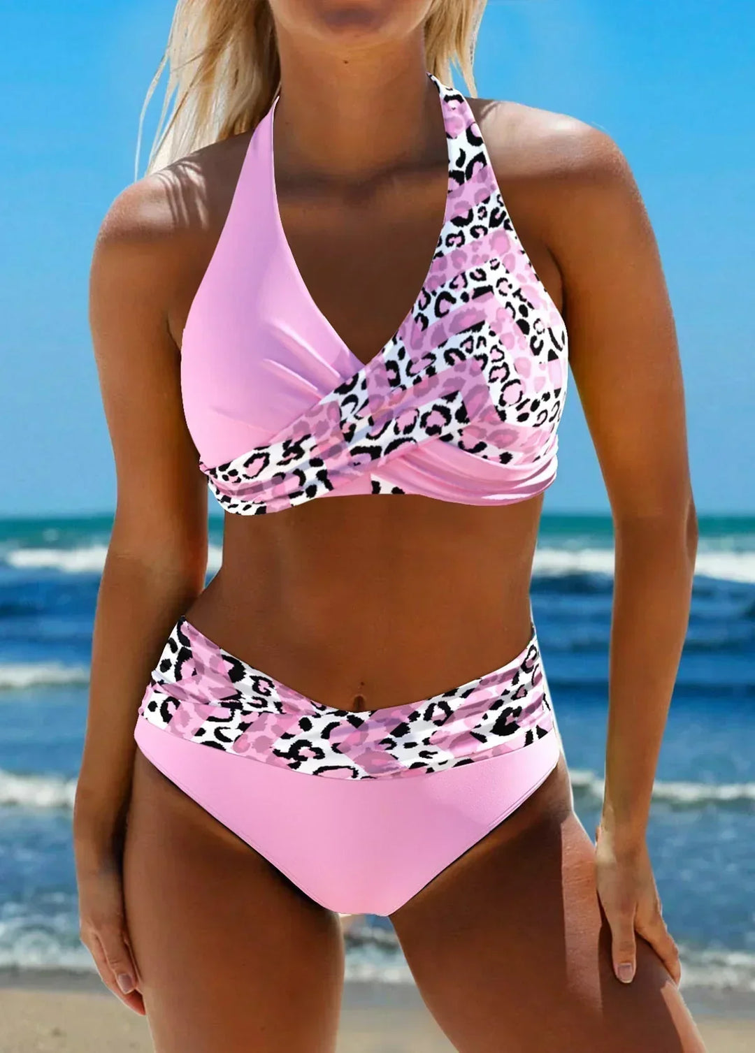Bikini cruzado de talle alto para mujer