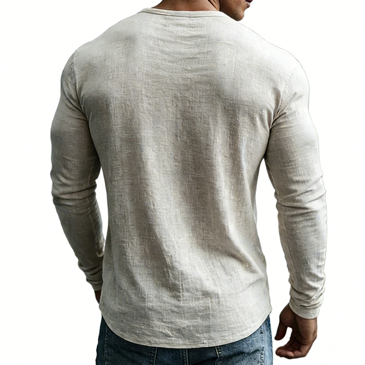 Men's Vintage-Inspired V-Neck Long Sleeve Cotton Linen Shirt - MTZ1901A5TO